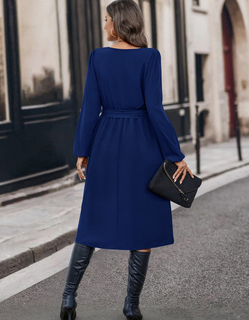 Load image into Gallery viewer, Buttoned Tie Front Long Sleeve Asymmetrical Neck Dress
