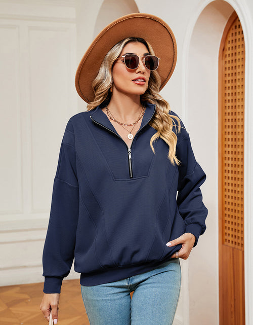 Load image into Gallery viewer, Half-Zip Dropped Shoulder Sweatshirt

