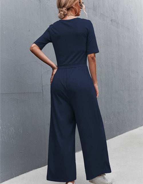 Load image into Gallery viewer, Scoop Neck Half Sleeve Wide Leg Jumpsuit
