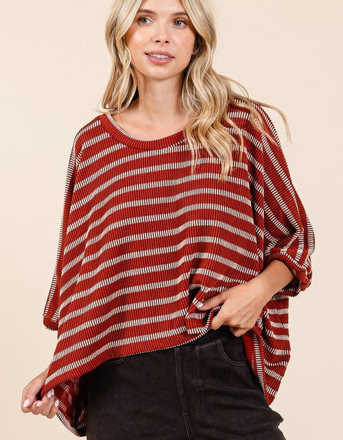 Load image into Gallery viewer, Mittoshop Texture Striped Print Round Neck Dolman Sleeve Top
