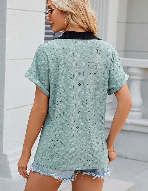 Load image into Gallery viewer, Eyelet Johnny Collar Short Sleeve T-Shirt
