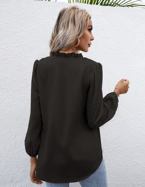 Load image into Gallery viewer, Ivy Lane Swiss Dot Frill Trim Puff Sleeve Blouse
