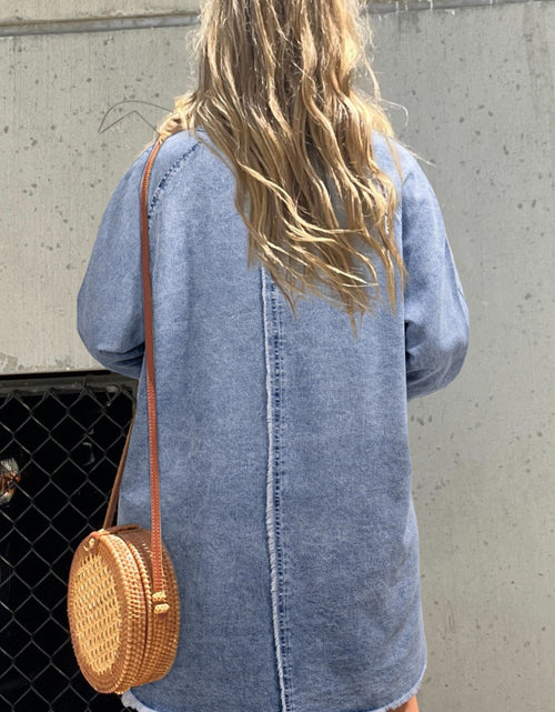 Load image into Gallery viewer, Raw Hem Button Down Long Sleeve Denim Dress
