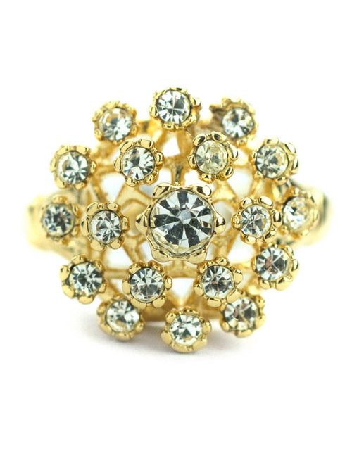 Load image into Gallery viewer, Vintage Clear Austrian Crystal Burst Ring 18k White Gold Electroplated Made in USA by PVD Vintage Jewelry
