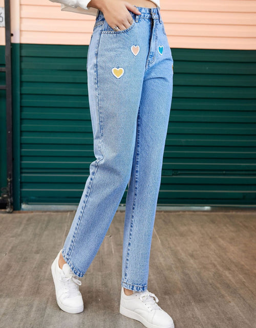 Load image into Gallery viewer, Heart Straight Leg Jeans with Pockets
