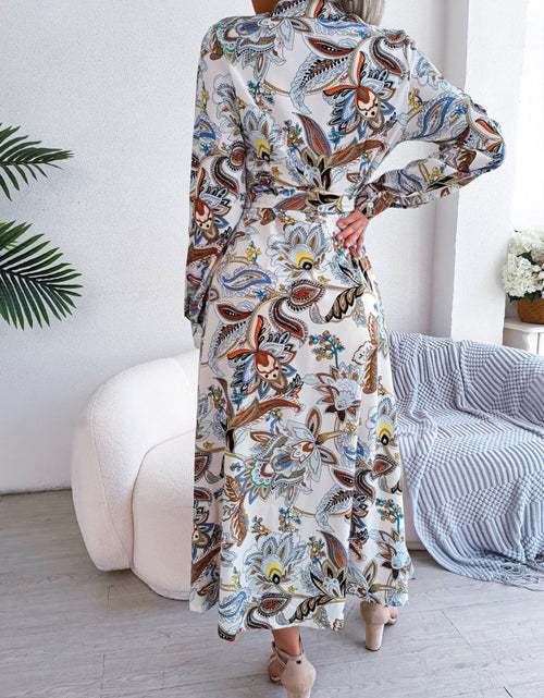 Load image into Gallery viewer, Tied Printed Long Sleeve Midi Dress
