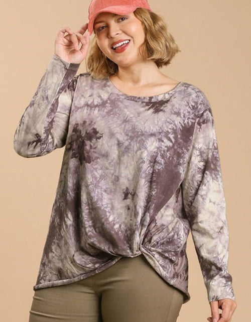 Load image into Gallery viewer, Umgee Full Size Tie Dye Front Gathered Detail Round Neck Long Sleeve T-Shirt Plus Size

