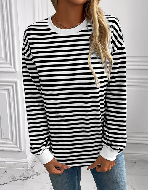 Load image into Gallery viewer, Ivy Lane Striped Round Neck Long Sleeve Sweatshirt

