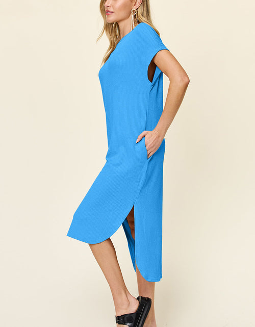 Load image into Gallery viewer, Double Take Full Size Round Neck Short Sleeve Slit Dress
