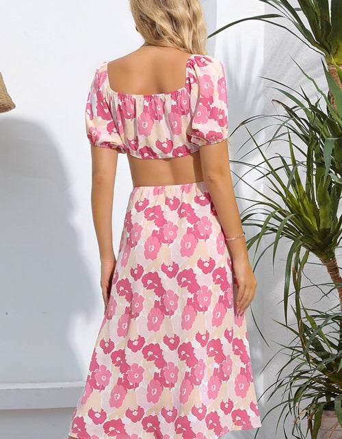 Load image into Gallery viewer, Floral Cutout Square Neck Puff Sleeve Dress
