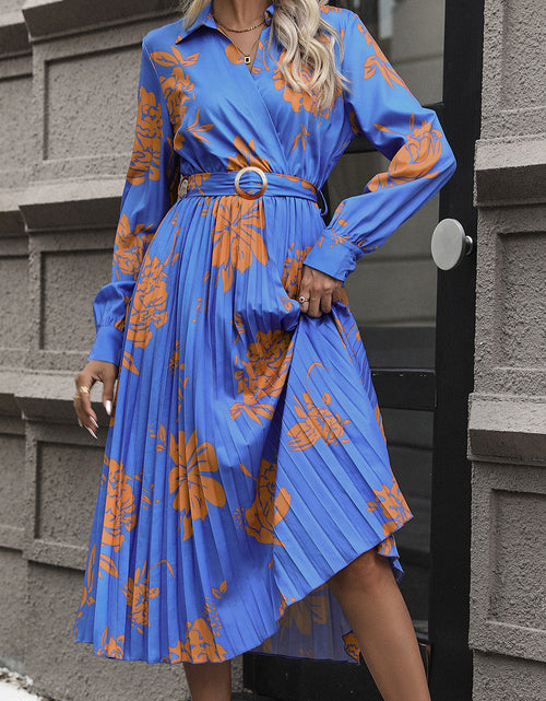 Load image into Gallery viewer, Perfee Floral Pleated Surplice Long Sleeve Midi Dress
