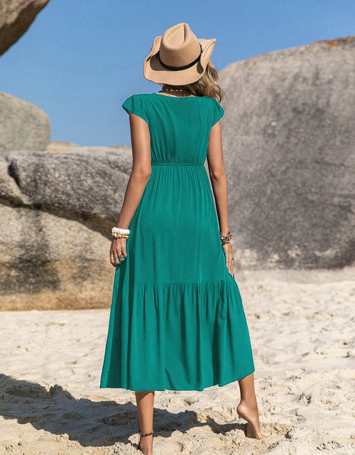 Load image into Gallery viewer, Embroidered Square Neck Cap Sleeve Dress
