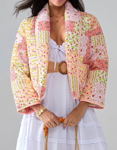 Load image into Gallery viewer, Printed Patchwork Open Front Cardigan with Pockets
