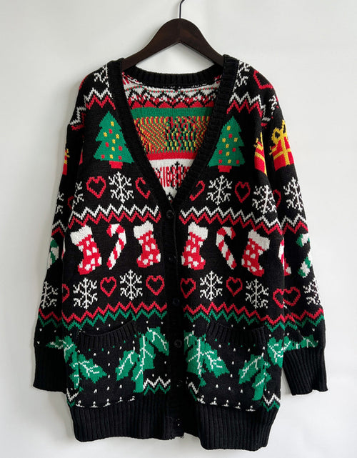 Load image into Gallery viewer, Printed Button Up V-Neck Long Sleeve Cardigan with Pockets
