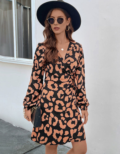 Load image into Gallery viewer, Perfee Printed Surplice Long Sleeve Dress
