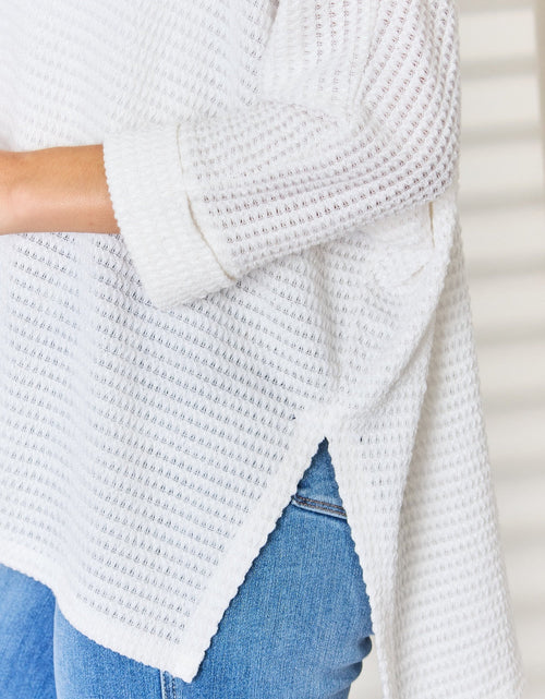 Load image into Gallery viewer, Zenana Full Size Waffle Knit V-Neck Long Sleeve Slit Top
