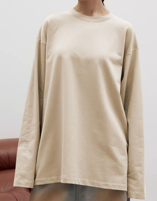Load image into Gallery viewer, Round Neck Dropped Shoulder Long Sleeve T-Shirt

