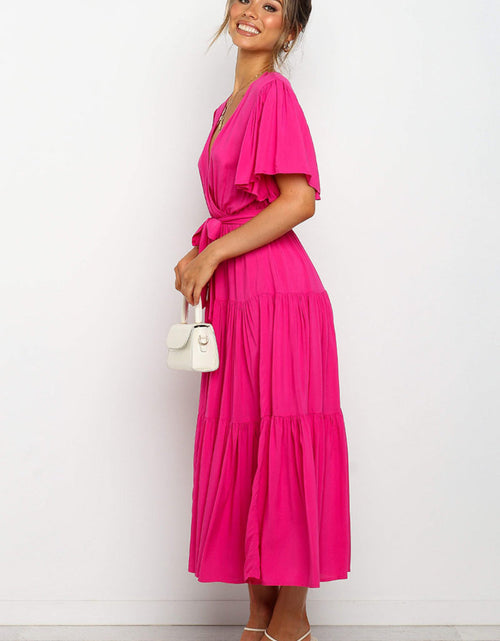 Load image into Gallery viewer, Tied Tiered Short Sleeve Midi Dress
