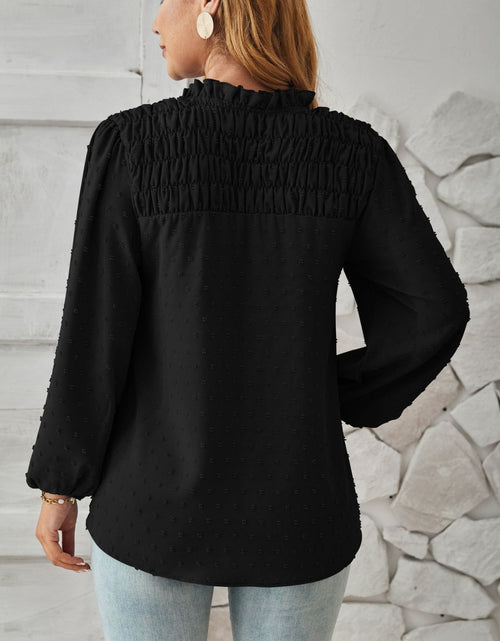 Load image into Gallery viewer, Ruched Swiss Dot Notched Balloon Sleeve T-Shirt
