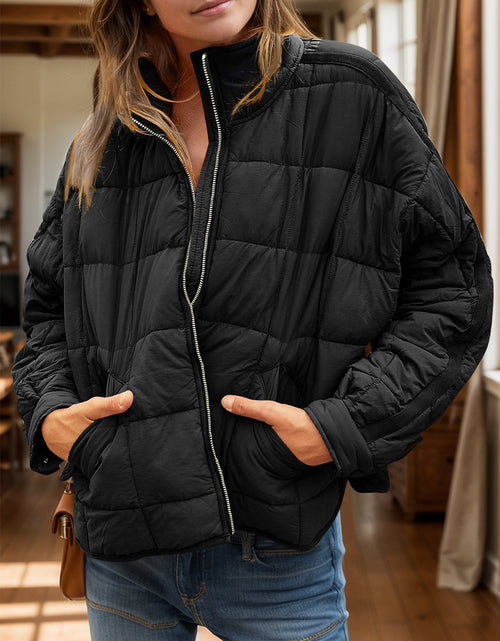 Load image into Gallery viewer, Pocketed Plaid Quilted Zip Up Winter Coat
