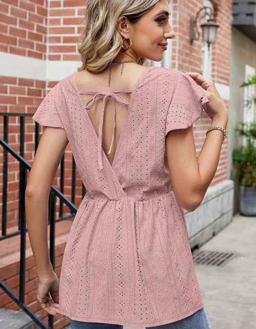 Load image into Gallery viewer, Tied Ruffled Round Neck Peplum T-Shirt
