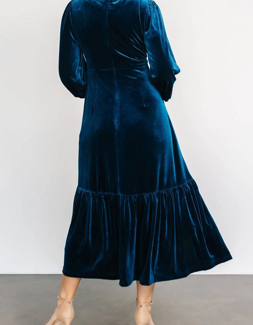 Load image into Gallery viewer, V-Neck Long Sleeve Midi Velvet Dress
