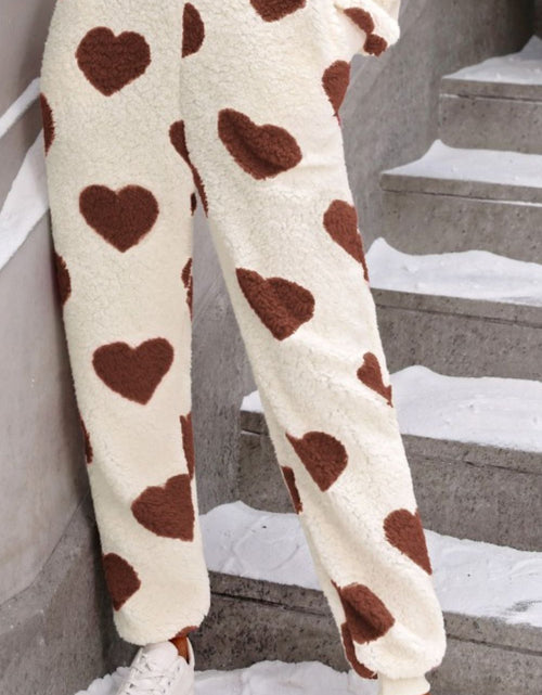 Load image into Gallery viewer, Fuzzy Heart Zip Up Hooded Lounge Jumpsuit
