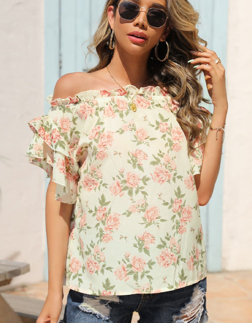 Load image into Gallery viewer, Shiny Floral Frill Trim Off-Shoulder Blouse
