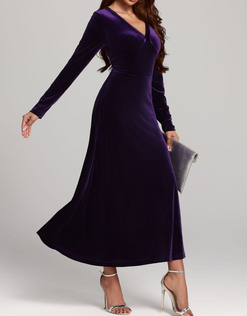 Load image into Gallery viewer, V-Neck Long Sleeve Velvet Dress
