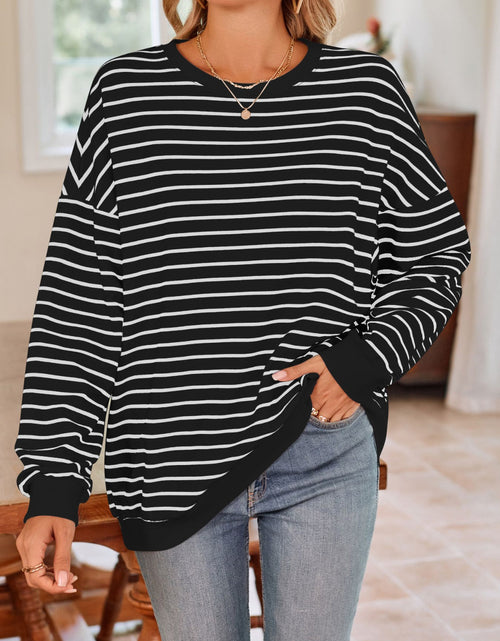 Load image into Gallery viewer, Lovelet Striped Round Neck Long Sleeve Sweatshirt
