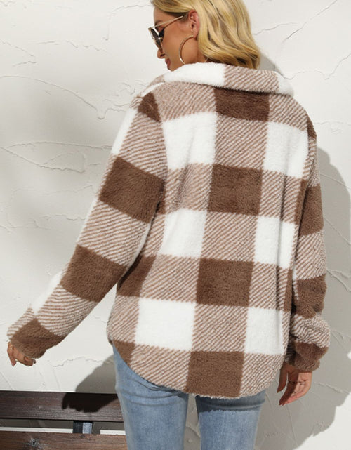 Load image into Gallery viewer, Shiny Plaid Half Zip Long Sleeve Sweatshirt
