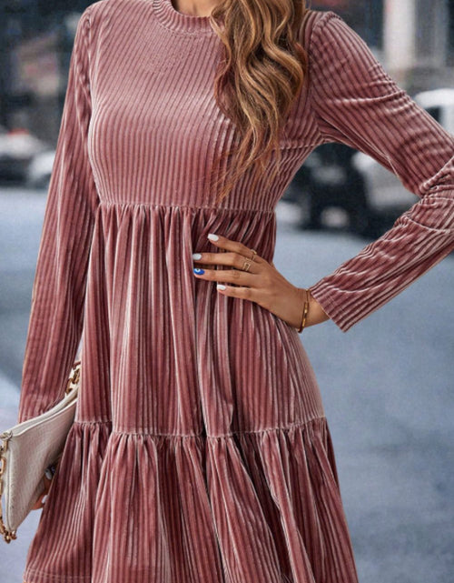 Load image into Gallery viewer, Ruffle Hem Round Neck Long Sleeve Dress

