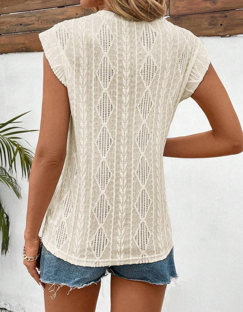 Load image into Gallery viewer, Openwork Round Neck Cap Sleeve Top
