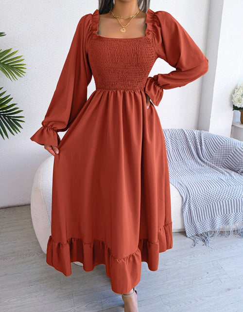 Load image into Gallery viewer, Smocked Square Neck Flounce Sleeve Dress by BlakWardrob
