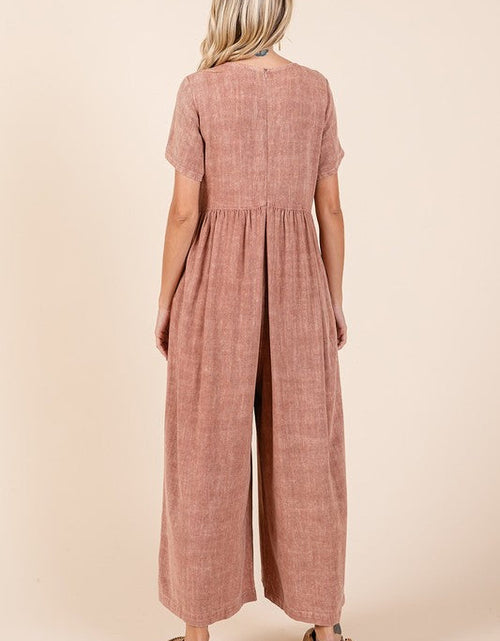 Load image into Gallery viewer, Mittoshop Mineral Wash Short Sleeve Flowy Wide Leg Jumpsuit
