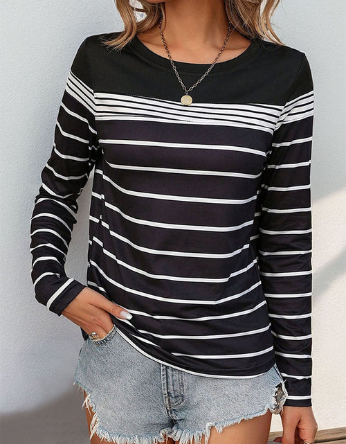 Load image into Gallery viewer, Perfee Striped Round Neck Long Sleeve T-Shirt
