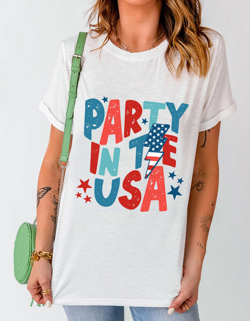 Load image into Gallery viewer, Letter Graphic Round Neck Short Sleeve T-Shirt
