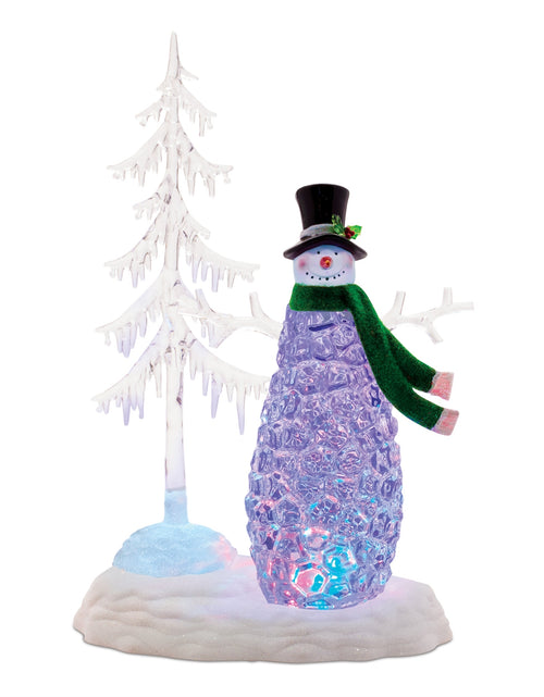 Load image into Gallery viewer, Multicolored LED Snowman with Pine Tree

