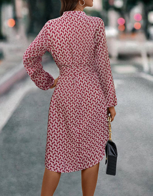 Load image into Gallery viewer, Tied Printed Notched Balloon Sleeve Dress
