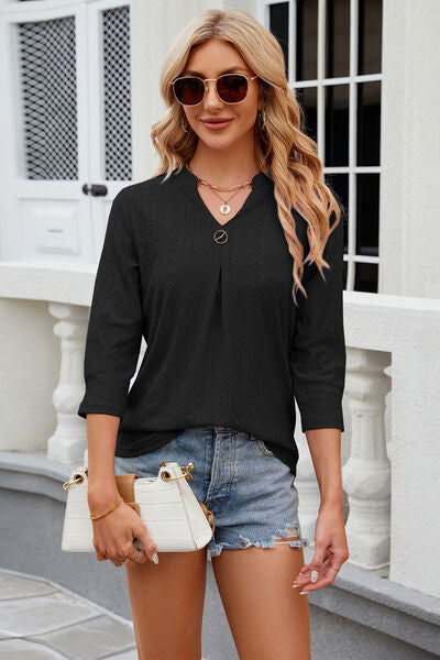 Load image into Gallery viewer, Eyelet Notched Knit Jacquard Top

