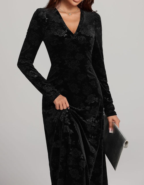 Load image into Gallery viewer, Rose Print V-Neck Long Sleeve Dress

