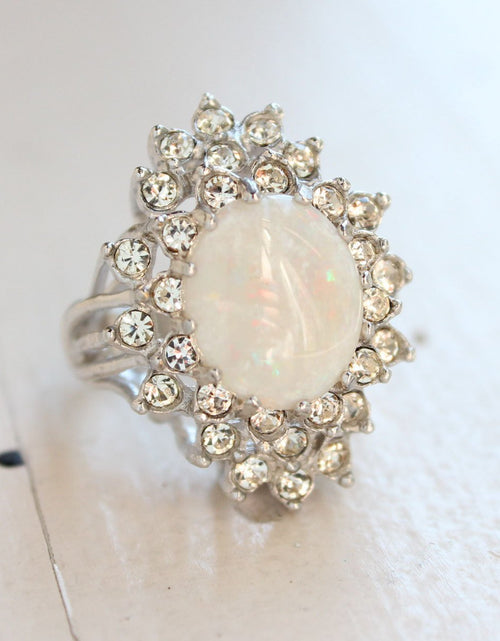 Load image into Gallery viewer, Vintage Women's Austrian Crystal Cocktail Ring 18k Gold Electroplated Birthstone Ring for Women by PVD Vintage Jewelry
