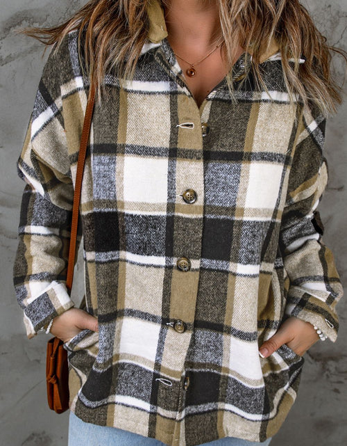 Load image into Gallery viewer, Plaid Button Up Hooded Shacket
