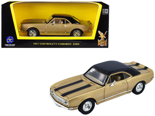 Load image into Gallery viewer, 1967 Chevrolet Camaro Z-28 Gold with Black Stripes and Black Top 1/43 Diecast Model Car by Road Signature
