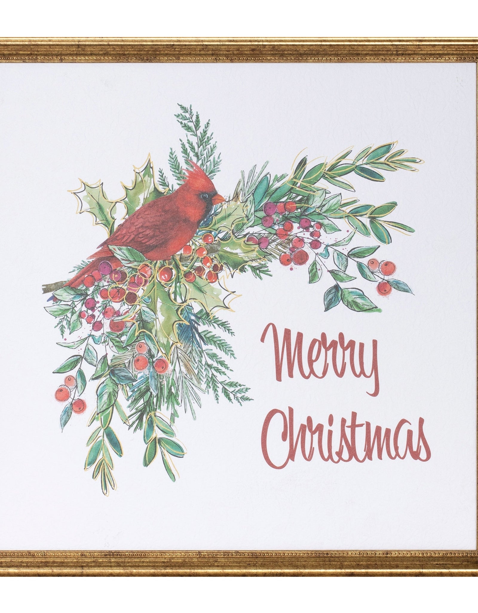 Framed Merry Christmas Cardinal Print 16"SQ