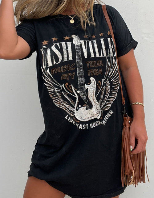 Load image into Gallery viewer, Graphic Round Neck Short Sleeve Tee Dress
