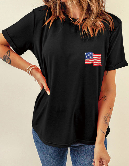 Load image into Gallery viewer, US Flag Round Neck Short Sleeve T-Shirt
