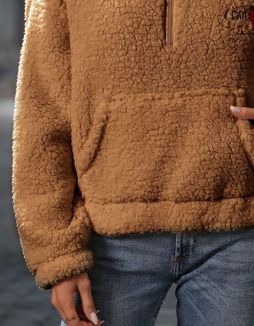 Load image into Gallery viewer, Heart Half Zip Long Sleeve Teddy Sweatshirt
