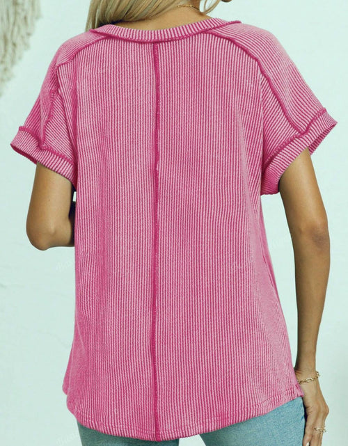 Load image into Gallery viewer, Exposed Seam V-Neck Short Sleeve Top
