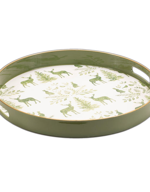 Load image into Gallery viewer, Round Deer and Pine Tree Print Tray 13.5"H
